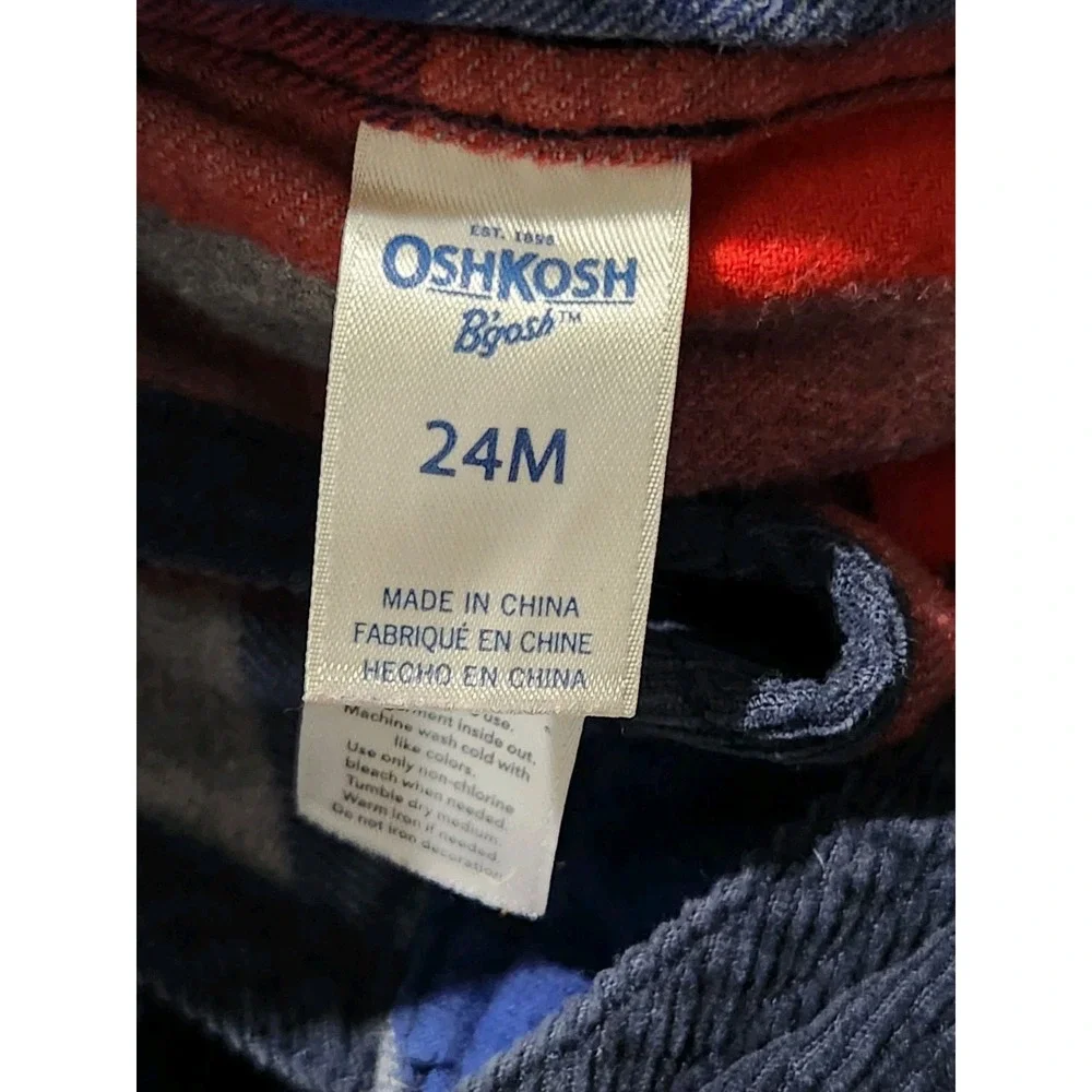 OSHKOSH B'GOSH‎ Navy Blue Corduroy Plaid Flannel Lined Overalls Kids 24M Vintage